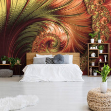 Eine Fototapete von eleganten roten Federn, mit abstrakter Kunst für das Schlafzimmer.