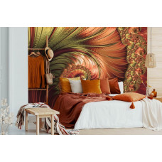 Eine Fototapete von eleganten roten Federn, mit abstrakter Kunst auf Vliesbehang für das Schlafzimmer.