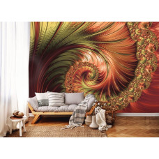 Eine Fototapete von eleganten roten Federn, mit abstrakter Kunst für das Wohnzimmer.