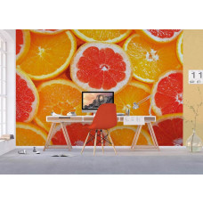 Eine Fototapete von Orangenscheiben Obst in einem Büro mit Airtex.