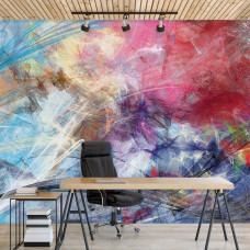 Eine Fototapete mit skizzenhaften abstrakten Farben in einem Kunststil für ein Büro.