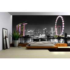 Eine Fototapete einer nächtlichen Skyline für das Schlafzimmer.