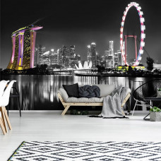 Eine Fototapete einer nächtlichen Skyline für das Wohnzimmer.