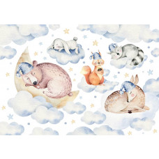 Fototapete mit schlafenden Tieren, niedliche Illustrationen verschiedener Tierarten.