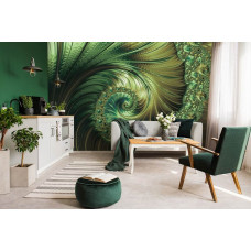 Eine Fototapete von Smaragdfederpracht mit abstrakter Kunst für das Wohnzimmer.