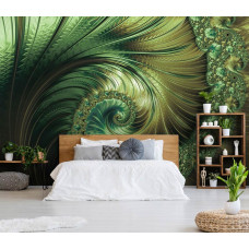 Eine Fototapete von Smaragdfederpracht mit abstrakter Kunst für das Schlafzimmer.