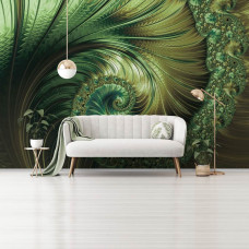 Eine Fototapete von Smaragdfederpracht mit abstrakter Kunst auf Vliestapete für das Wohnzimmer.