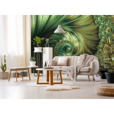 Eine Fototapete von Smaragdfederpracht mit abstrakter Kunst für das Wohnzimmer.