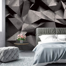 Eine Fototapete mit einem soliden abstrakten schwarz-grauen Steinwanddesign, ideal für ein Schlafzimmer.