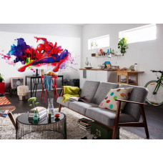 Eine Fototapete von Spider-Man im Graffiti-Stil, die im Kinderzimmer ausgestellt wird.