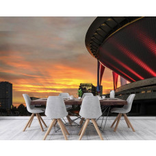 Eine Fototapete des Spodek-Denkmals in Kattowitz, perfekt für das Wohnzimmer oder Schlafzimmer.