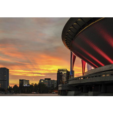Untertassenförmiges Denkmal in Kattowitz, Polen, gerendert auf detaillierter Fototapete.