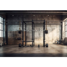 Fototapete einer Fitnessstudio-Powerzone mit Hanteln und Gewichten, perfekt für Fitnessräume.