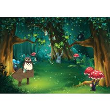 Märchenwald-Fototapete mit magischen Kindern, Jungen und Mädchen in einem verwunschenen Wald.