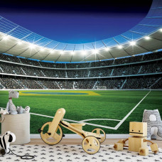 Fototapete mit brasilianischer Flagge im Fußballstadion für ein Babyzimmer.