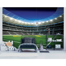 Fototapete eines Stadions mit brasilianischer Flagge und Fußballfeld für ein Kinderzimmer.