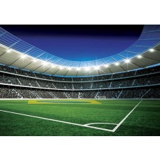 Fototapete eines brasilianischen Fußballstadions mit der brasilianischen Flagge.