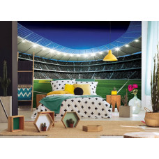 Fototapete eines Fußballstadions mit der brasilianischen Flagge auf dem Feld, ideal für ein Jugendzimmer.