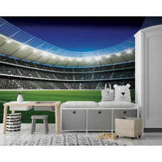 Fototapete mit Stadion und Fußballplatz Thema, geeignet für das Kinderzimmer.