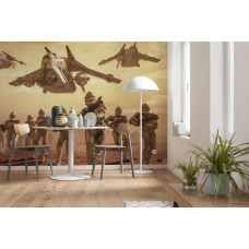 Eine Fototapete mit klassischen Clone Troopers aus Star Wars, die in einem Kinderzimmer zu sehen ist.