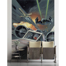 Eine klassische Star Wars-Fototapete, die einen aufregenden Moment des Grabenlaufs zeigt.