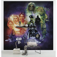 Eine Star Wars Classic Fototapete mit einer Collage aus ikonischen Posterbildern.
