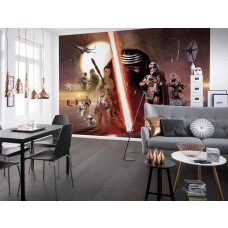 Ein Star Wars Episode 7 Fototapete mit einer Sammlung von ikonischen scčnes.