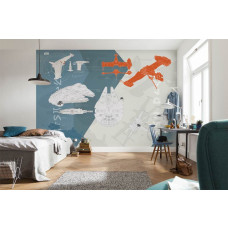 Eine Star Wars Fototapete mit genauen technischen Plänen von Raumschiffen.