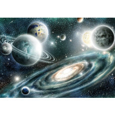 Planeten und Sterne im Kosmos, mit einer Darstellung des Weltraums, die auf dieser Fototapete zum Leben erwacht.