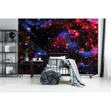 Eine Fototapete mit einem Sternenhimmel in einem unendlichen Raum, speziell für ein Babyzimmer.