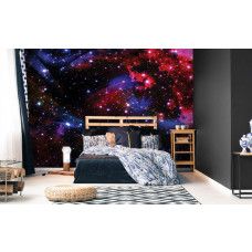 Eine Fototapete mit Sternen im Weltraum, perfekt für ein Schlafzimmer.