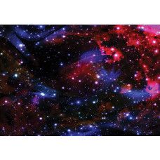 Fototapete mit Sternen, die in der dunklen Weite des Weltraums leuchten, umgeben von Planeten und kosmischen Elementen.