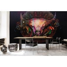 Eine Fototapete von einem Stierschädel mit Mandala-Mystik und Hörnern für das Büro.