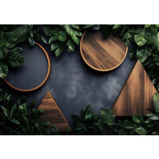 Eine Fototapete mit stilvoller geometrischer Abstraktion von Blättern in Kunst.