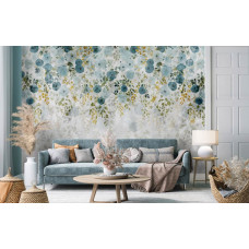 Eine Fototapete von stilvollen Hängepflanzen gegen harten Beton mit Blumen in einem Wohnzimmer.