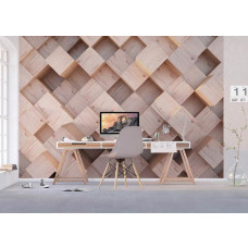 Fototapete mit stilvollen 3D-Holzwürfeln, optimal für eine klare, moderne Atmosphäre im Büro.