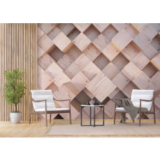 Fototapete mit stilvollen 3D-Holzwürfeln, die dem Wohnzimmer einen zeitgemäßen Look verleiht.