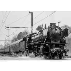 Fototapete einer Dampflokomotive in schwarz-weiß, nostalgisches Design.