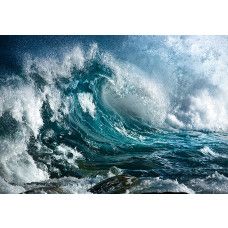 Fotobehang met stormachtige zee in blauwe tinten