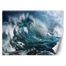 Fotobehang met stormachtige zee in blauwe tinten