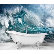 Fotobehang met stormachtige zee in blauwe tinten