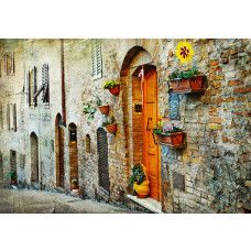 Fotobehang met een sfeervolle straat in Italië in oranje tinten
