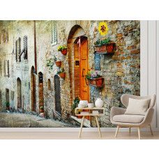 Fotobehang met een sfeervolle straat in Italië in oranje tinten