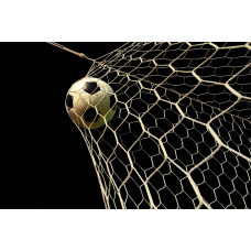 Fototapete mit einem im Netz gespannten Fußball, aufgenommen im Moment des Torerfolgs, insbesondere für junge Fußballfans.