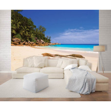 Eine Fototapete mit einem beruhigenden Meerblick vom Strand.