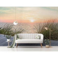 Fototapete Strand und Dünen bei Sonnenuntergang am Meer für das Wohnzimmer.