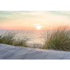Fototapete Strand und Dünen bei Sonnenuntergang, warme Farben.