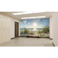 Fototapete Strand mit Dünen und Meer im Fitnessstudio mit natürlicher und ruhiger Ausstrahlung.