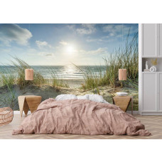 Fototapete Strand mit Dünen und Meer im Schlafzimmer mit beruhigender Küstenstimmung.