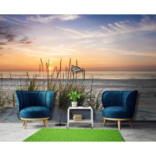 Fototapete Strand mit Strandhafer im Wohnzimmer bei Abendlicht und sanfter Brise.